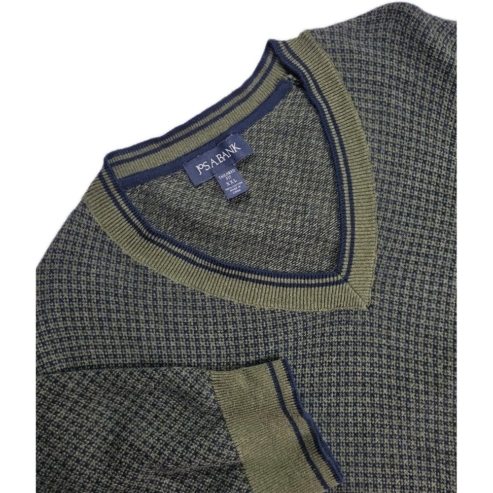 Jos. A Bank GREEN AND‎ BLUE V-Neck Sweater COTTON Traditional Fit 2X